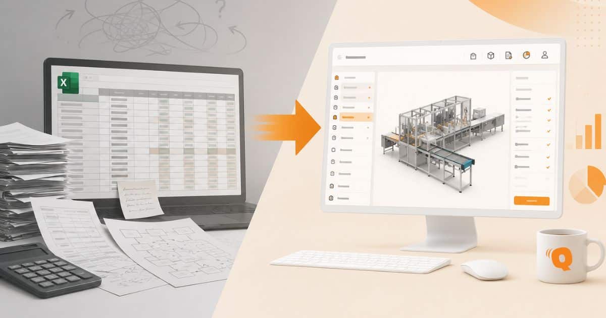 Een schematische weergave van hoe je van Excel naar een CPQ oplossing gaat.