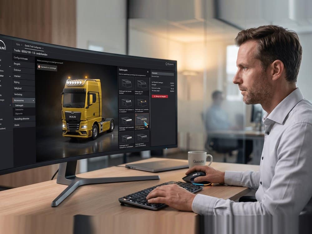 Configure price quote in de praktijk: verkoper configureert een truck met accessoires in Merkato
