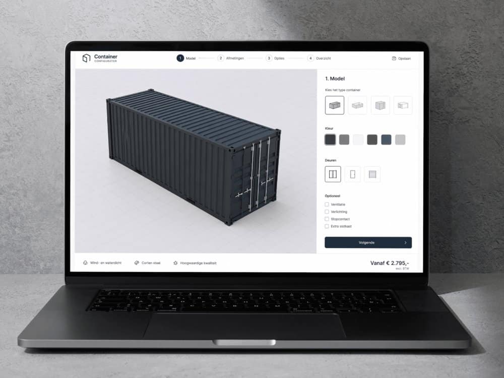guided selling Merkato: container configureren met directe prijsberekening