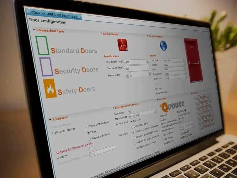 Voorbeeld van een deurconfiguratie in Merkato, de sales configurator van Quootz.